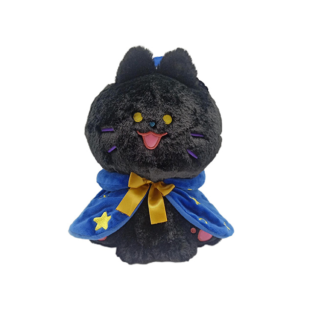 Black Cute Plush Cat Toy with Blue Cape